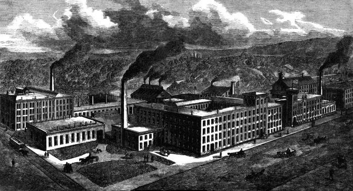 Engraving of the Remington factory at Ilion, New York, 1874