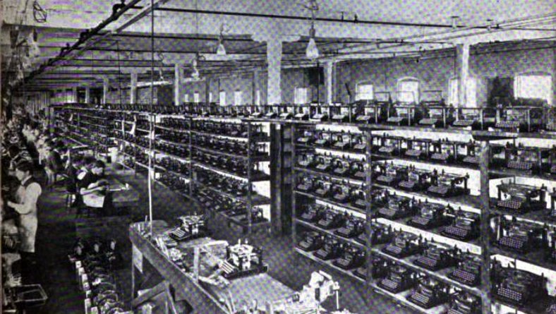 Historic panorama of the Remington factory complex at Ilion, New York